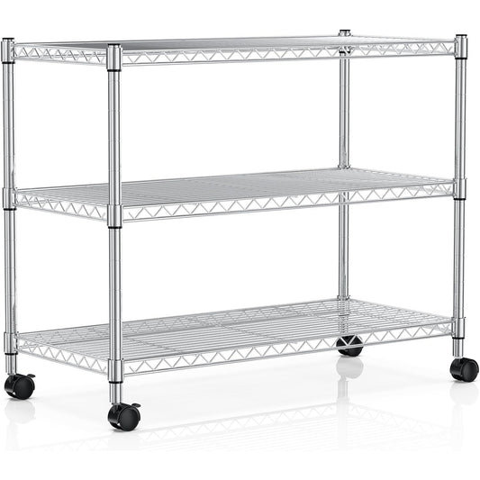YSSOA 3-Tier Heavy Duty Storage Shelves 750Lb Capacity, 24.02" D x 13.78" W x 21.97" H Shelving Unit for Pantry, Garage, Laundry and Kitchen, Chrome