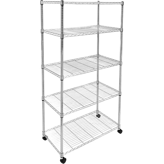YSSOA Heavy Duty 5-Shelf Storage Shelves, 1750Lb Loading Capacity, 35.43" W x 17.72" D x 70.87" H Adjustable Shelving Unit with Wheels, Chrome