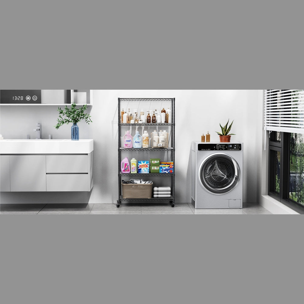 Simple Deluxe Heavy Duty 5-Shelf Storage Shelving Unit, 1250lbs Loading Capacity, 29.92" D x 13.98" W x 61.09" H, Black