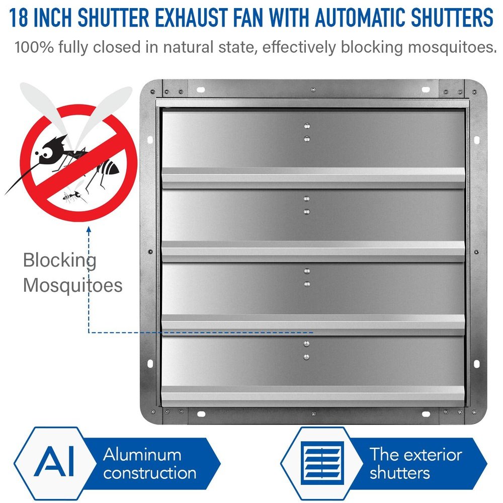 Shutter Exhaust Fan Aluminum 18inch - Simple Deluxe