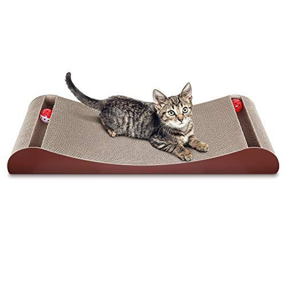 Cat Scratcher Cardboard Lounge Bed with Bell Ball Toy - Simple Deluxe