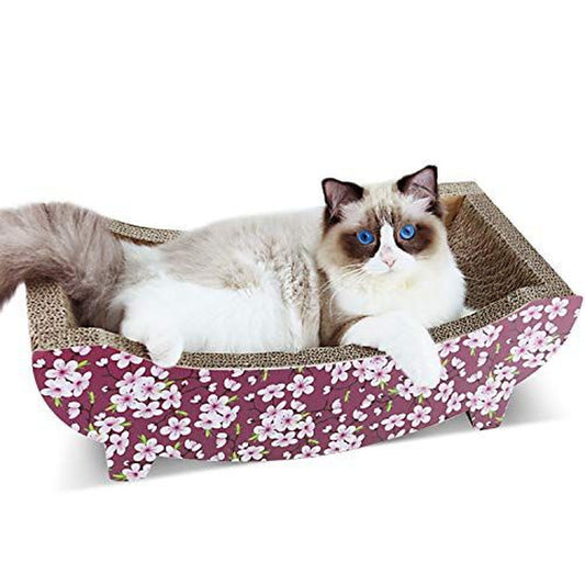 Cat Scratching Post Lounge Bed Boat Shape Cat Scratcher Cardboard - Simple Deluxe