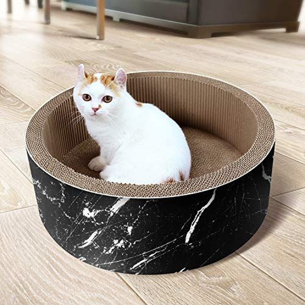 Cat Scratcher Post & Board, Round Cat Scratching Lounge Bed - Simple Deluxe