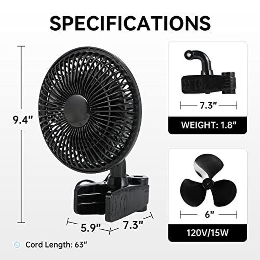 Grow Tent Poles Clip Fan Monkey Fan 6inch black - Simple Deluxe