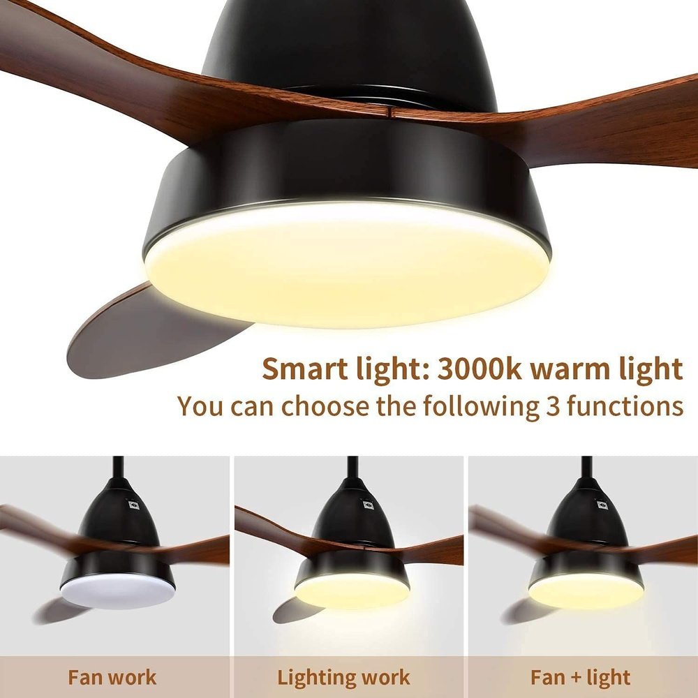 Ceiling Fan with LED Frosted Light and Remote Control 52inch - Simple Deluxe