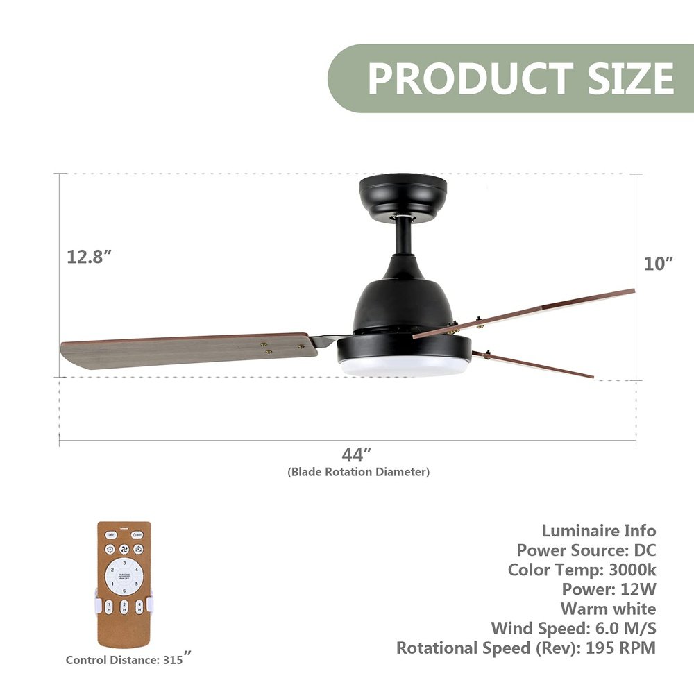 Modern LED Light Ceiling Fan Noble Bronze 44-inch - Simple Deluxe