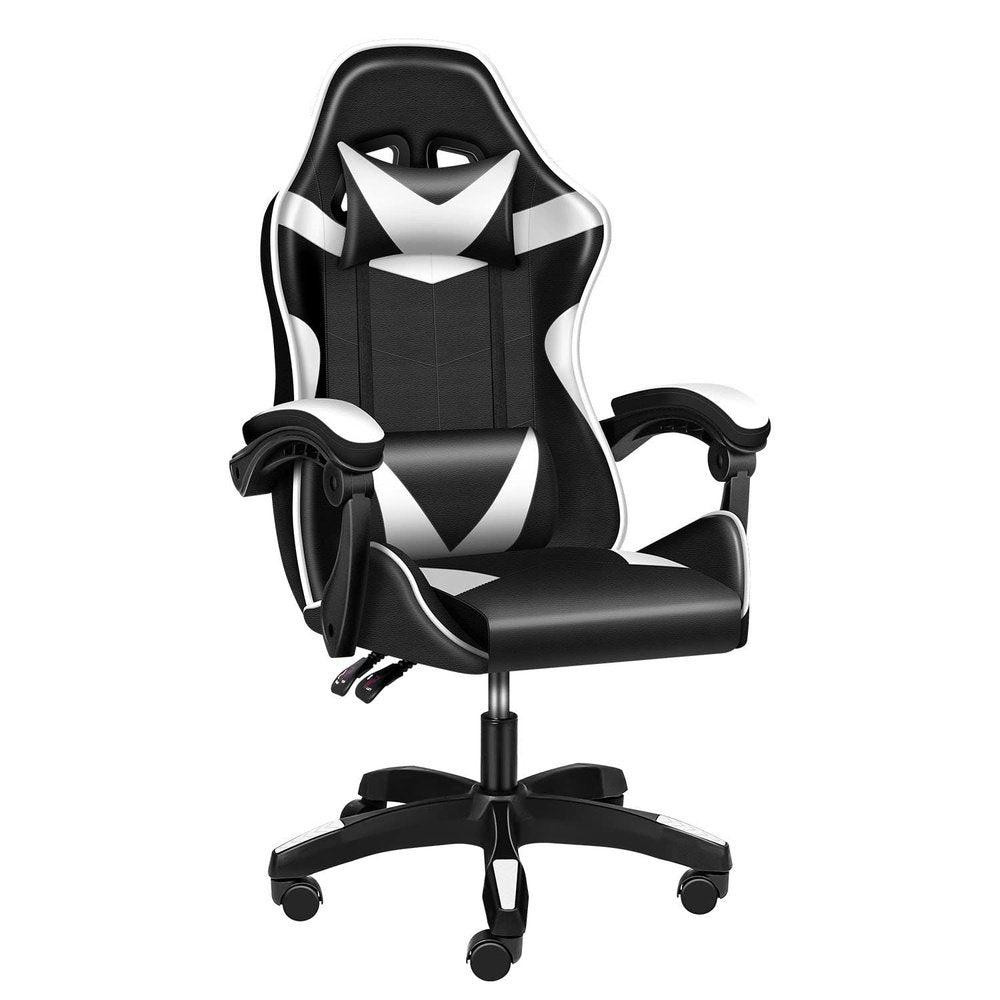 Gaming Ergonomic Chair with Footrest - Black/White - Simple Deluxe