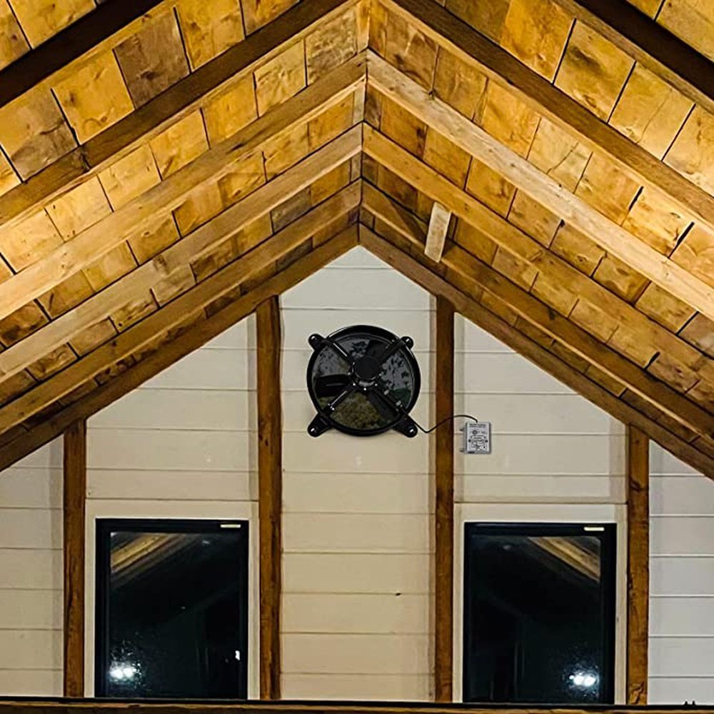 16 Inch Mount Fan Attic Gable Ventilator with Adjustable Temperature Thermostat, 2065 CFM, Black - Simple Deluxe