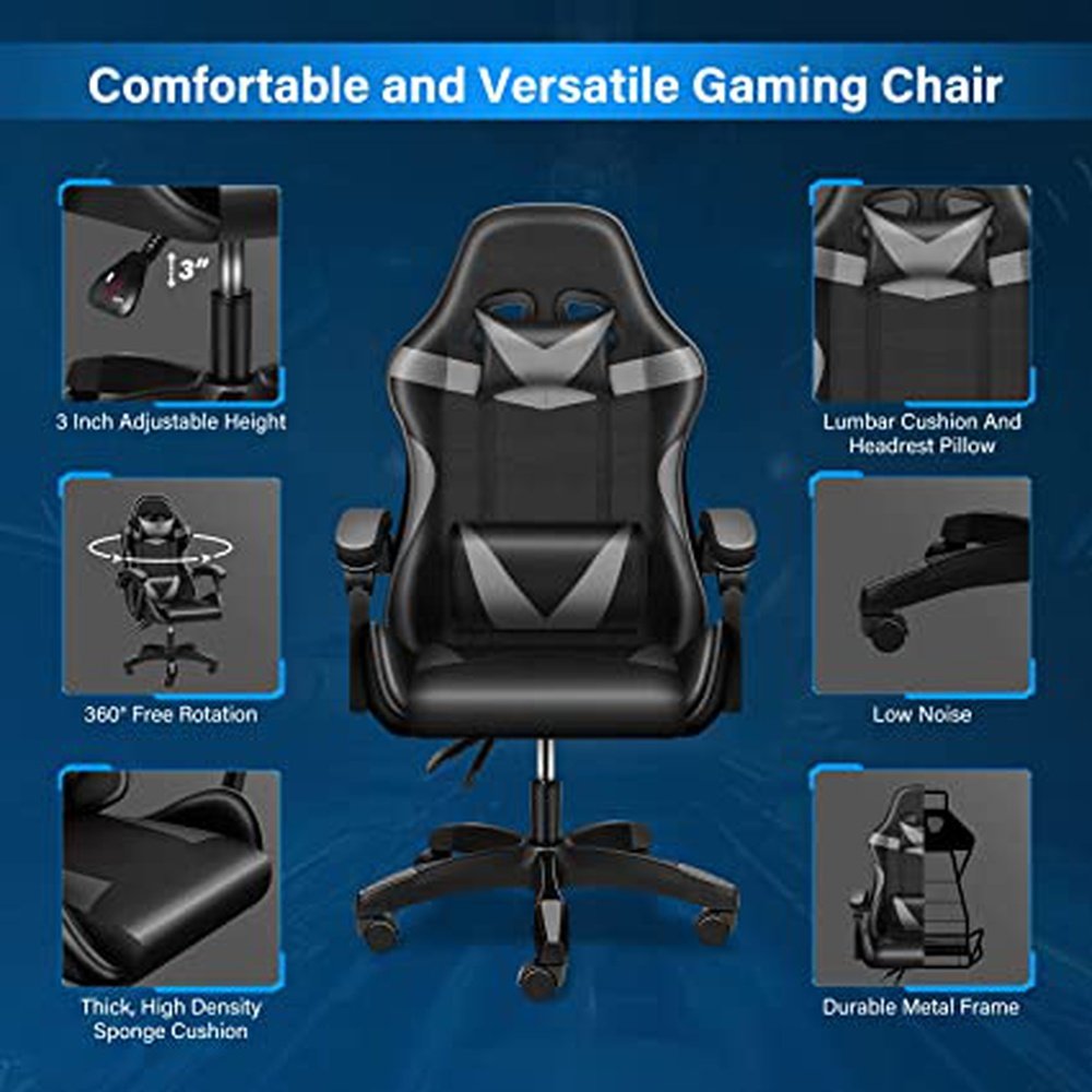Gaming Ergonomic Chair Without Footrest - Black/White - Simple Deluxe