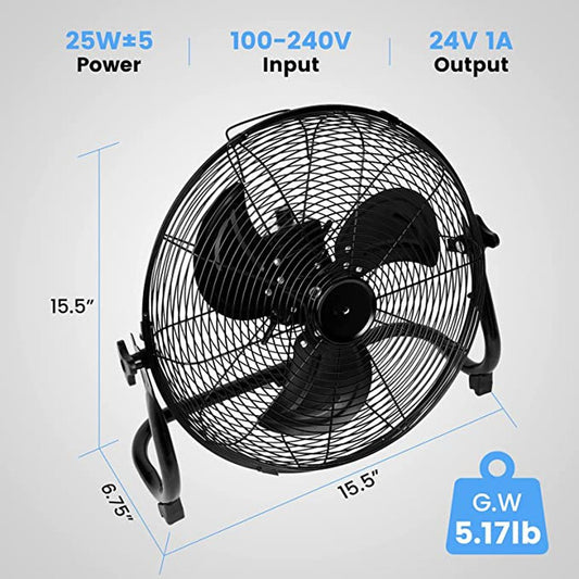 Rechargeable Cordless Floor Fan 12-Inch, High Velocity Floor Fan With 360-Degree Tilt, - Simple Deluxe