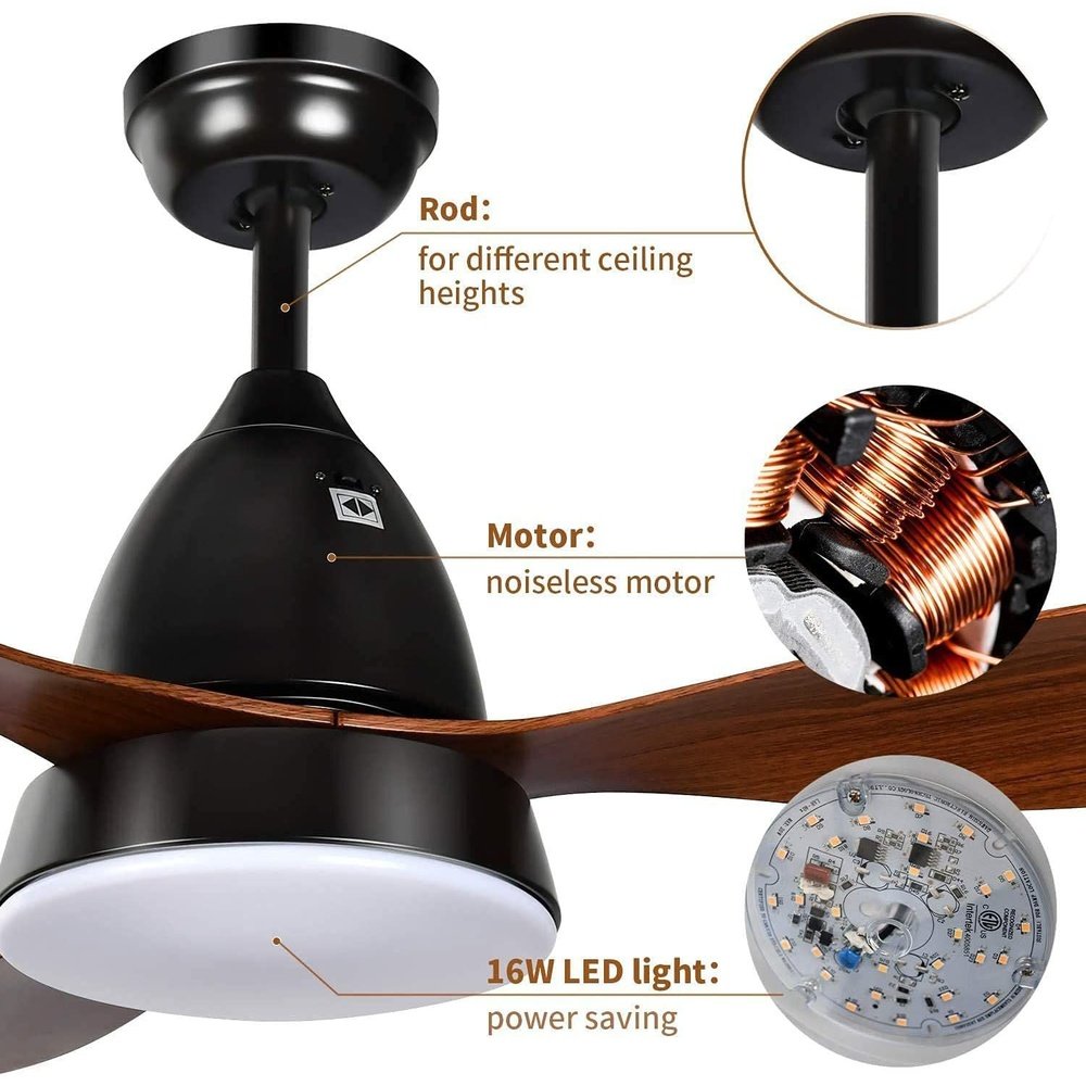 Ceiling Fan with LED Frosted Light and Remote Control 52inch - Simple Deluxe