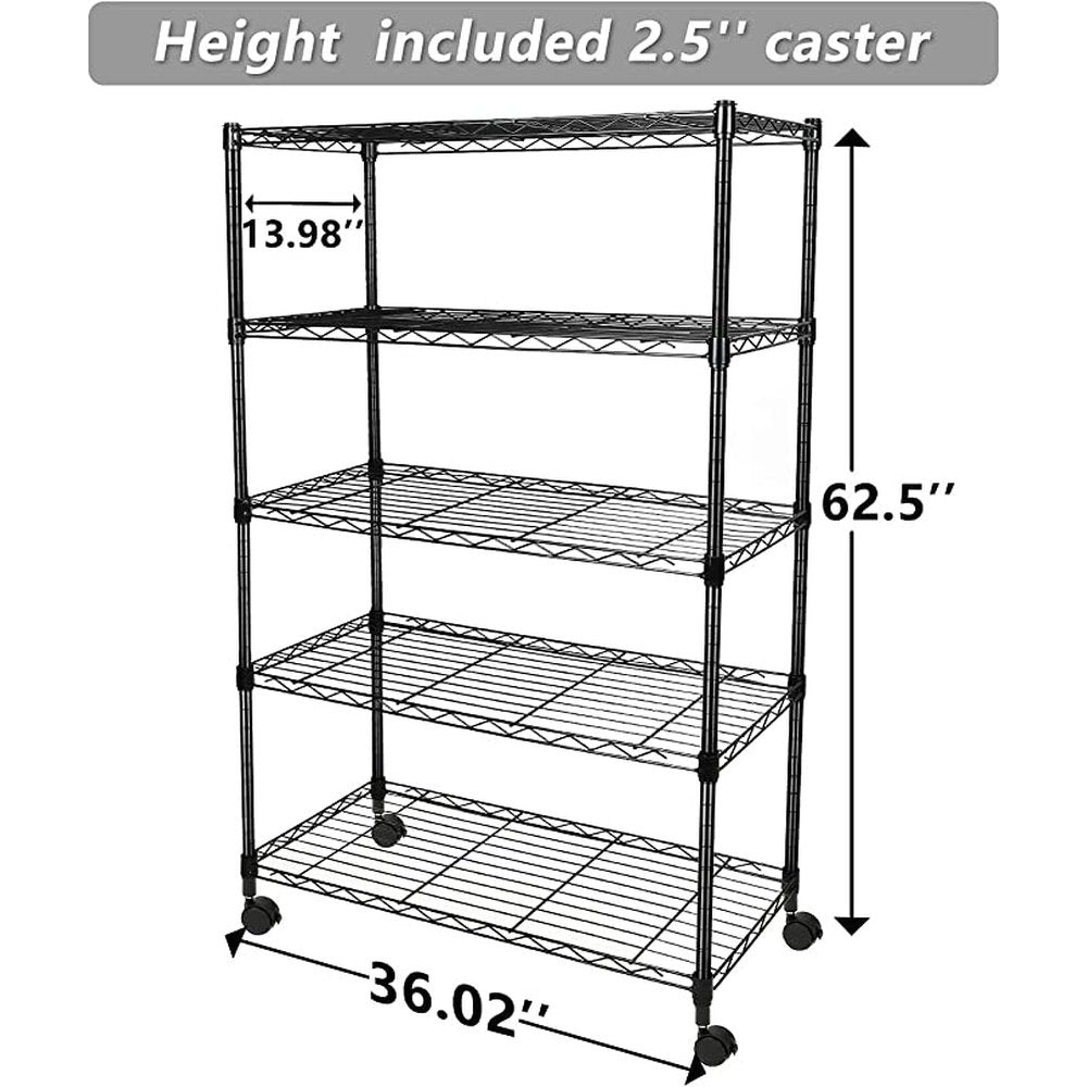 5-Tier Heavy Duty Storage Shelving Unit ,Black,36Lx14Wx60H inch, 1 Pack - Simple Deluxe