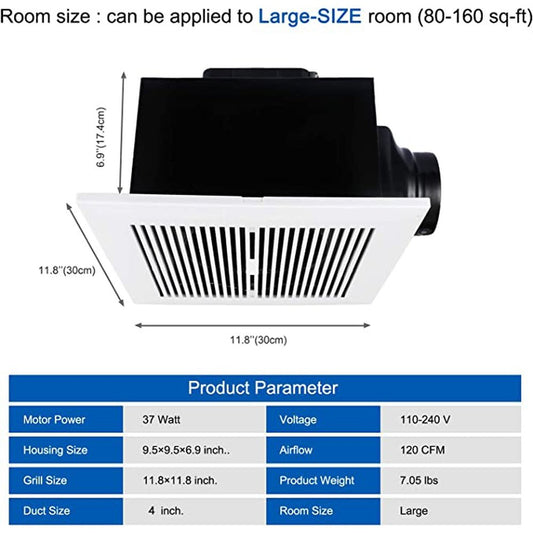 Ultra-Quiet Household HVAC Ventilation Fan for Bathroom, DC Motor, White - Simple Deluxe