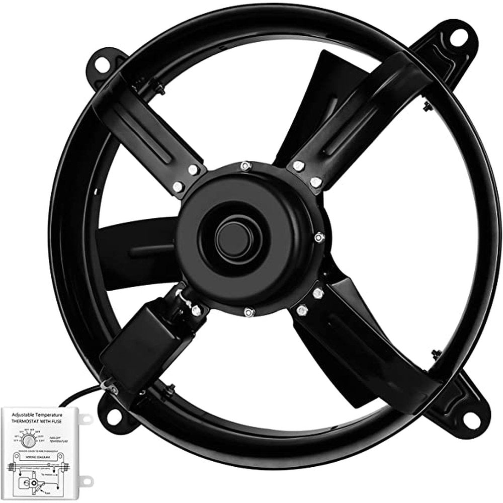 16 Inch Mount Fan Attic Gable Ventilator with Adjustable Temperature Thermostat, 2065 CFM, Black - Simple Deluxe