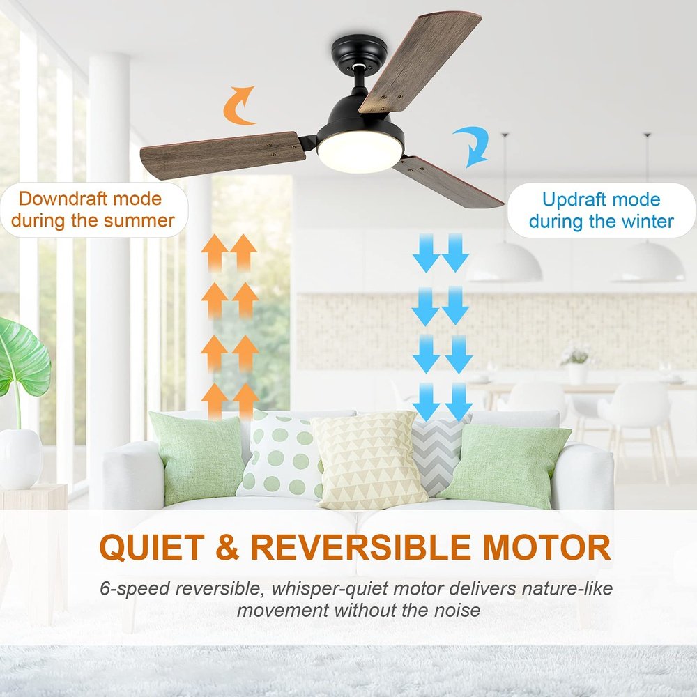 Modern LED Light Ceiling Fan Noble Bronze 44-inch - Simple Deluxe