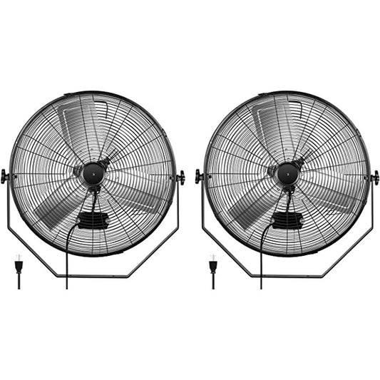 24 Inch High Velocity 3 Speed, Black Wall-Mount Fan, 2-Pack - Simple Deluxe