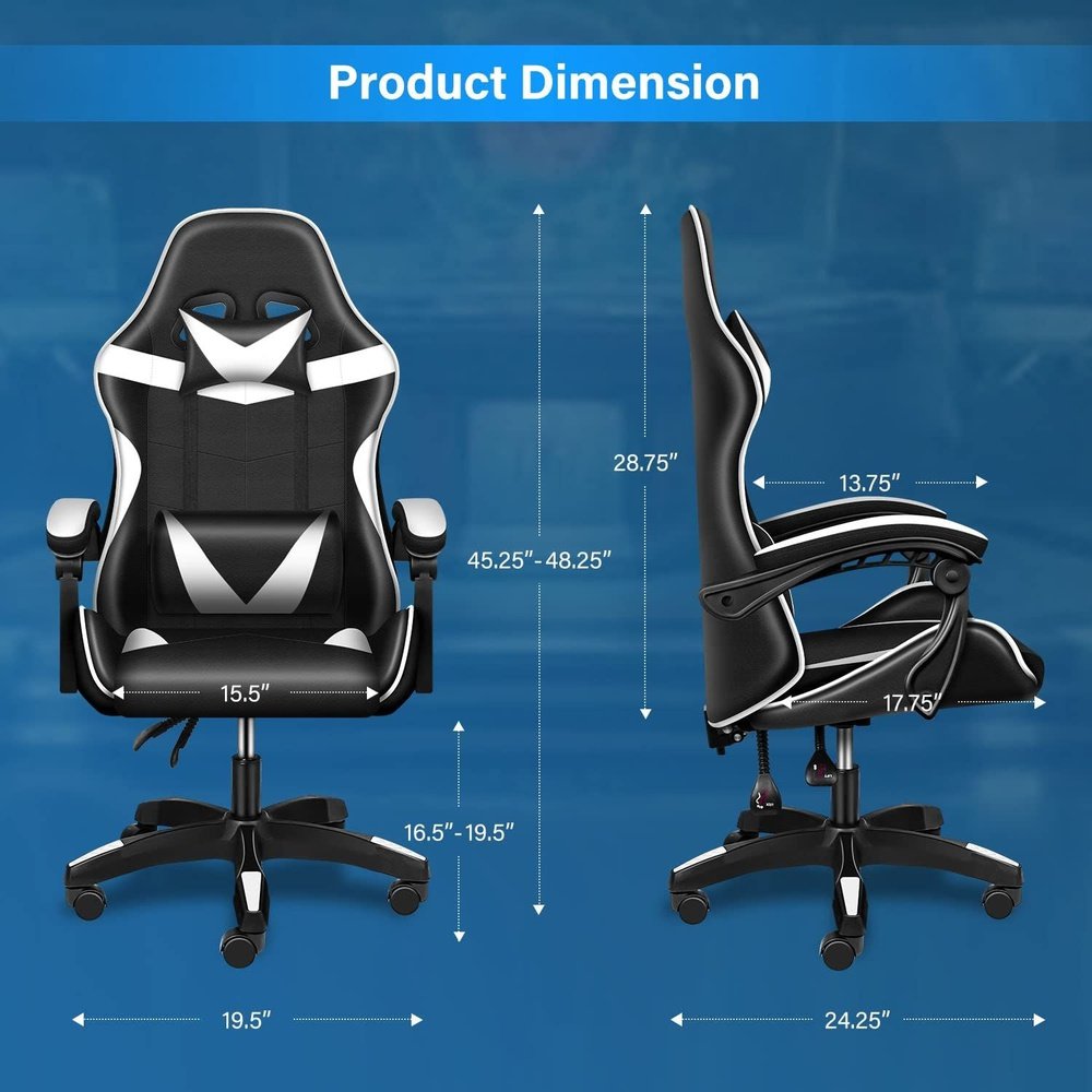 Gaming Ergonomic Chair with Footrest - Black/White - Simple Deluxe
