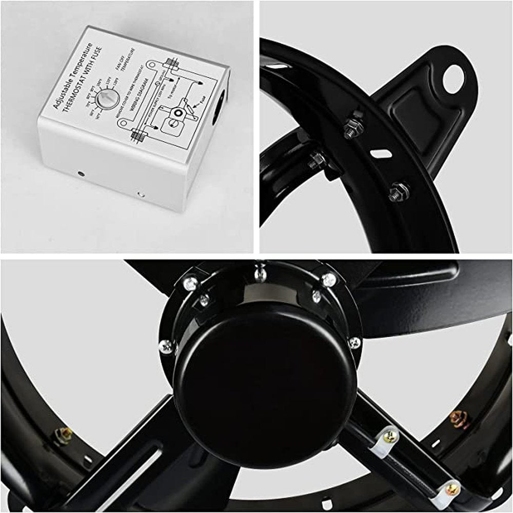 16 Inch Mount Fan Attic Gable Ventilator with Adjustable Temperature Thermostat, 2065 CFM, Black - Simple Deluxe