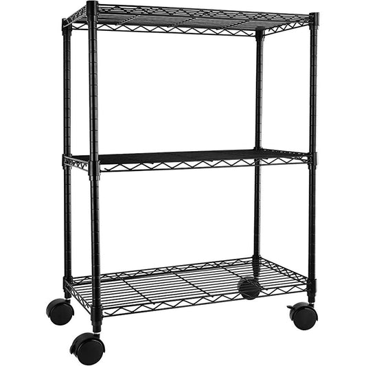 Heavy Duty 3-Shelf Shelving with Wheels, Adjustable Storage Units, Steel Organizer Wire Rack, 23" W x 13" D x 30" H, Black - Simple Deluxe