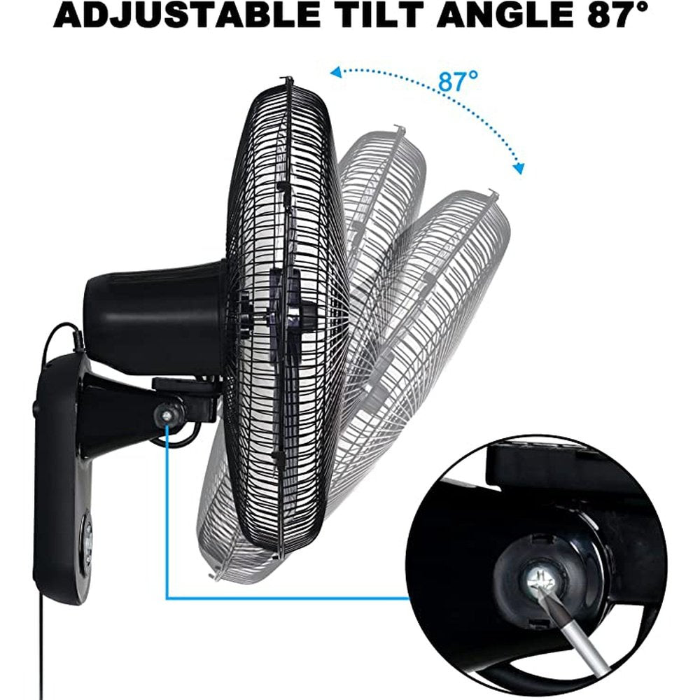 18 inch Blade Wall Mount Fan, 5 Blades Adjustable 3 Speed Wall Mount Fan for Indoor, Home, Office and College - Simple Deluxe