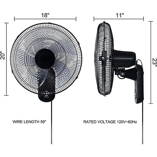 18 inch Blade Wall Mount Fan, 5 Blades Adjustable 3 Speed Wall Mount Fan for Indoor, Home, Office and College - Simple Deluxe