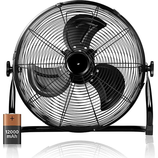 Rechargeable Cordless Floor Fan 12-Inch, High Velocity Floor Fan With 360-Degree Tilt, - Simple Deluxe