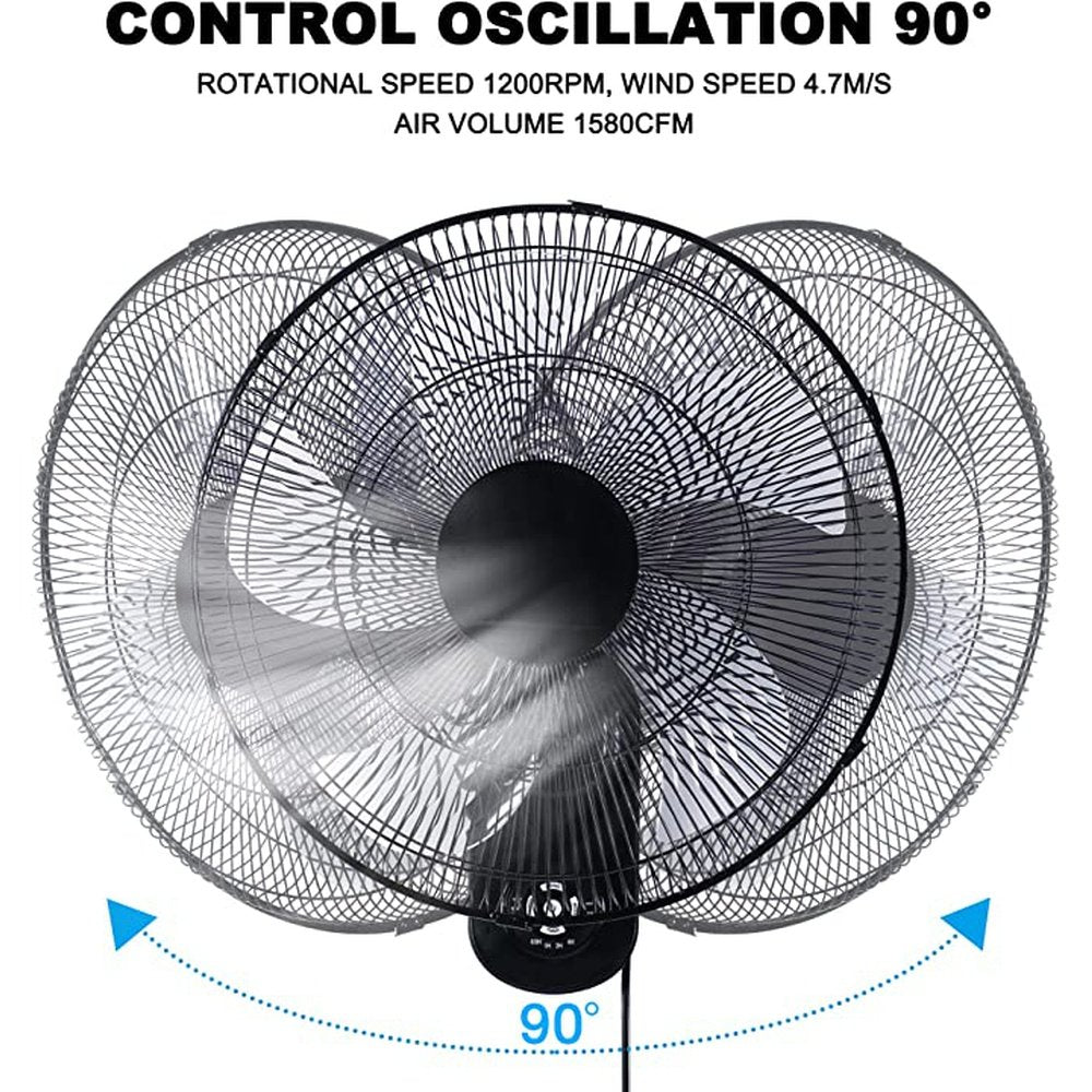 18 inch Blade Wall Mount Fan, 5 Blades Adjustable 3 Speed Wall Mount Fan for Indoor, Home, Office and College - Simple Deluxe