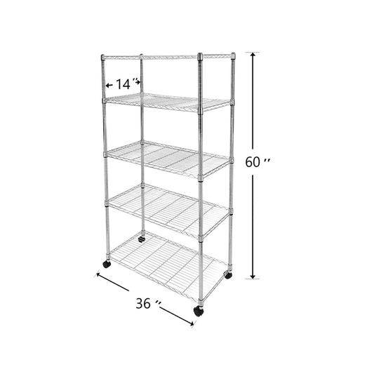 Adjustable Steel Storage Chrome Shelves 5-Tier - Simple Deluxe