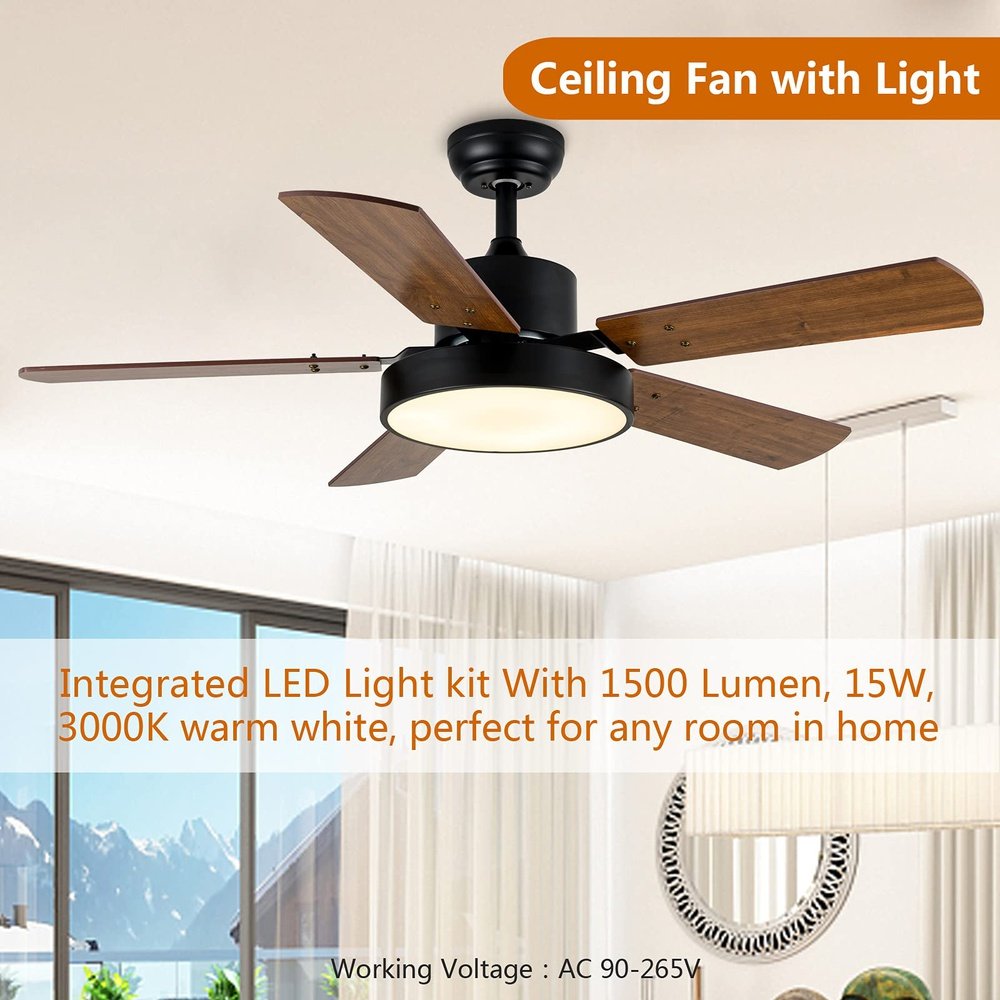Modern LED Light Ceiling Fan Bronze 44-inch - Simple Deluxe