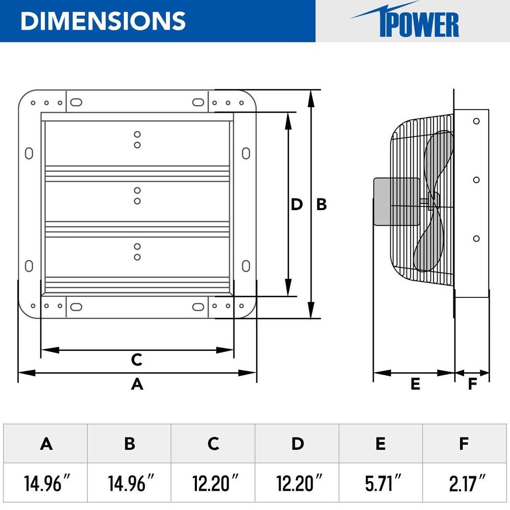 Shutter Exhaust Fan Aluminum 12 Inch - Simple Deluxe