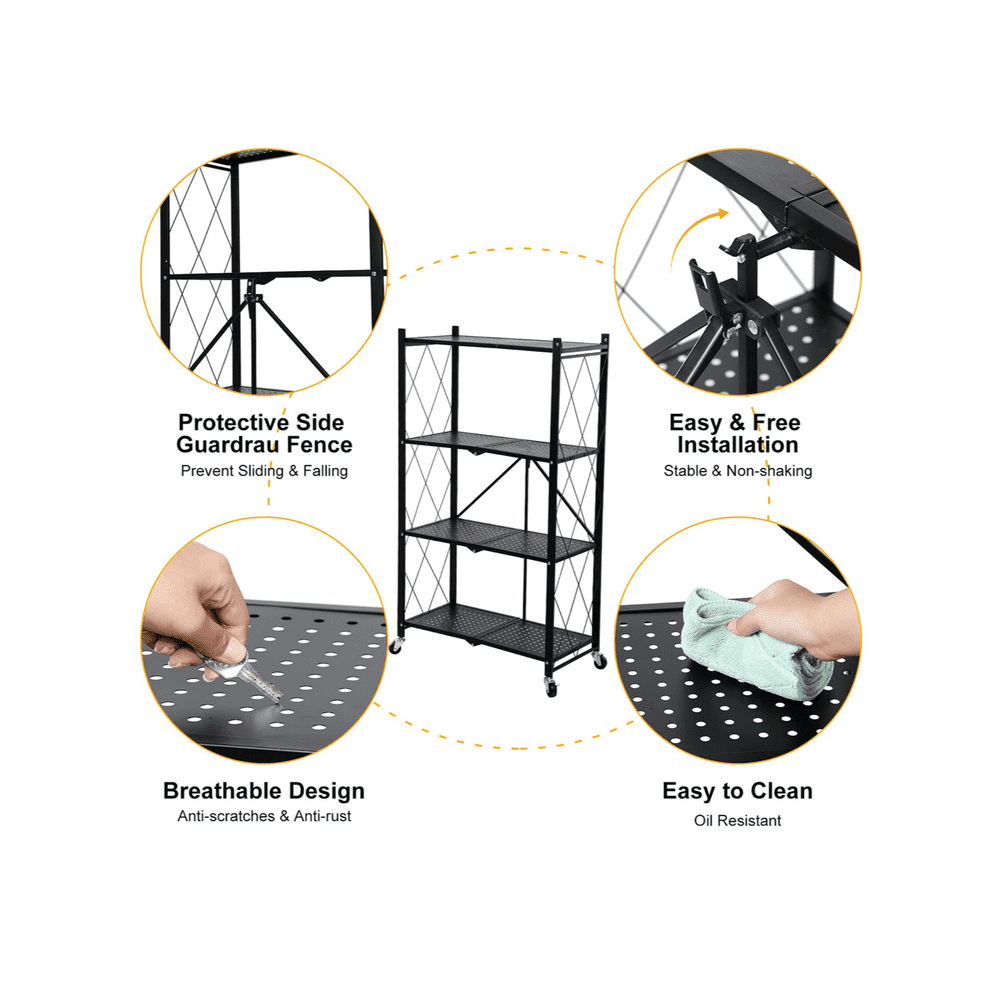 Foldable Series Metal Rack Shelves 4-Tier - Simple Deluxe