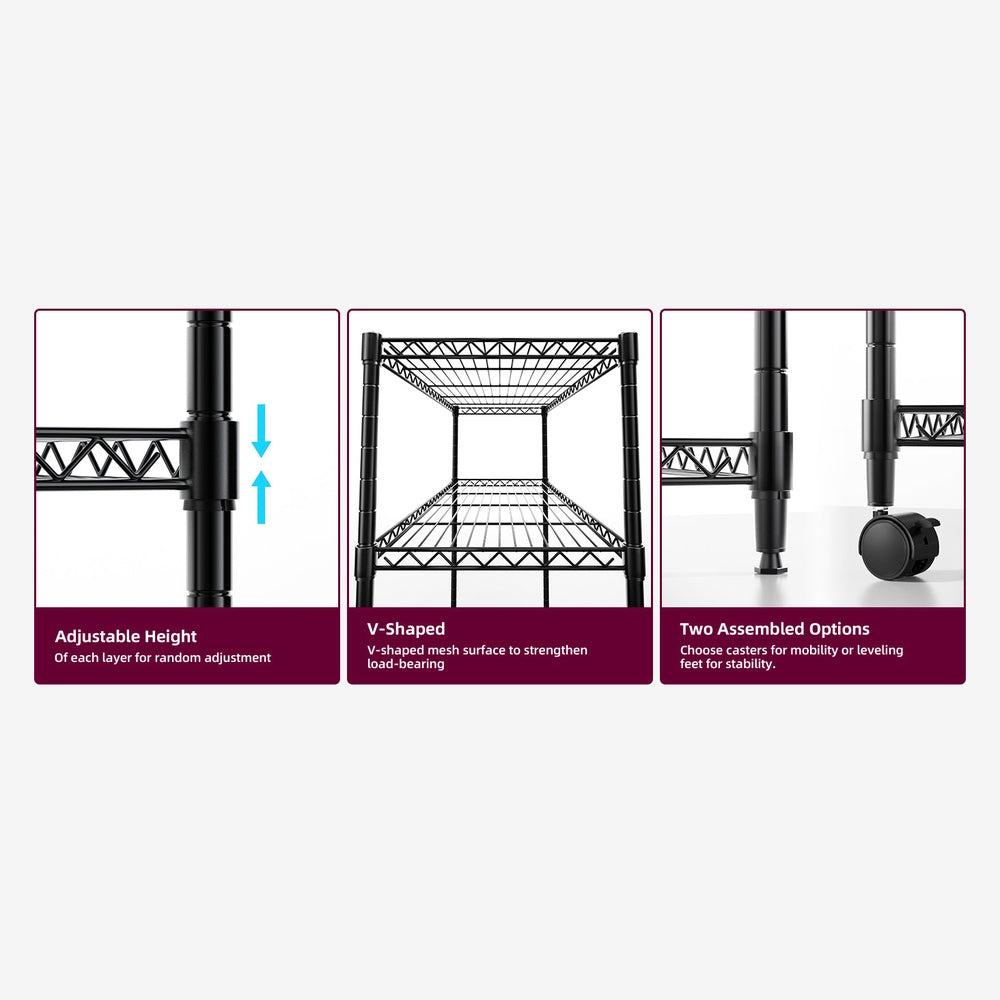 Simple Deluxe Heavy Duty 5-Shelf Storage Shelving Unit, 1250lbs Loading Capacity, 29.92" D x 13.98" W x 61.09" H, Black