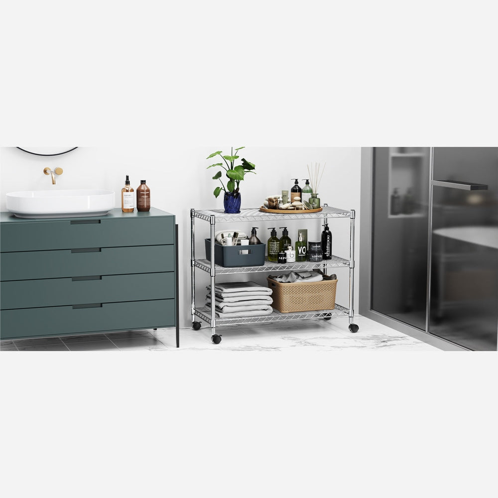 YSSOA 3-Tier Heavy Duty Storage Shelves 750Lb Capacity, 24.02" D x 13.78" W x 21.97" H Shelving Unit for Pantry, Garage, Laundry and Kitchen, Chrome