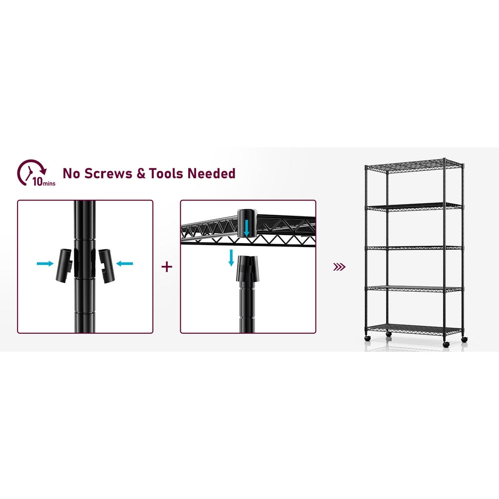 Simple Deluxe Heavy Duty 5-Shelf Storage Shelving Unit, 1250lbs Loading Capacity, 29.92" D x 13.98" W x 61.09" H, Black