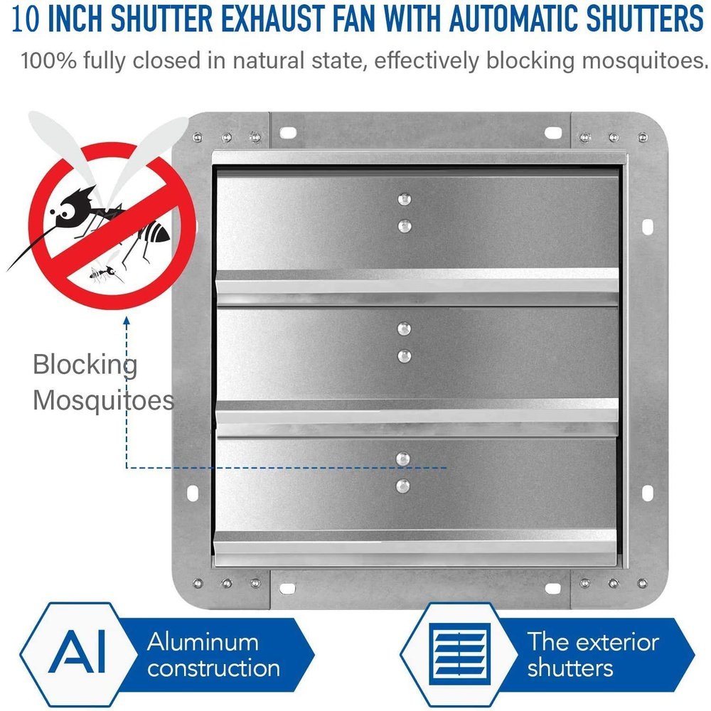 Shutter Exhaust Fan Aluminum 10 Inch - Simple Deluxe