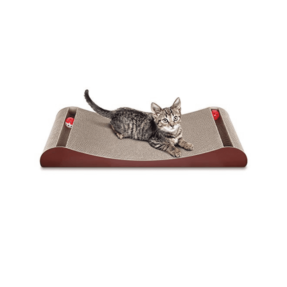 Cat Scratcher Cardboard Lounge Bed with Bell Ball Toy - Simple Deluxe