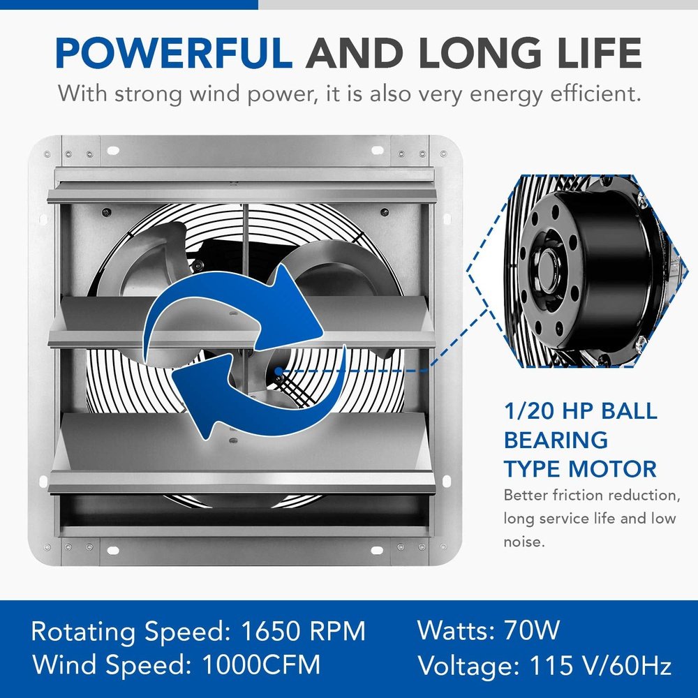 Shutter Exhaust Fan Aluminum 14 Inch - Simple Deluxe