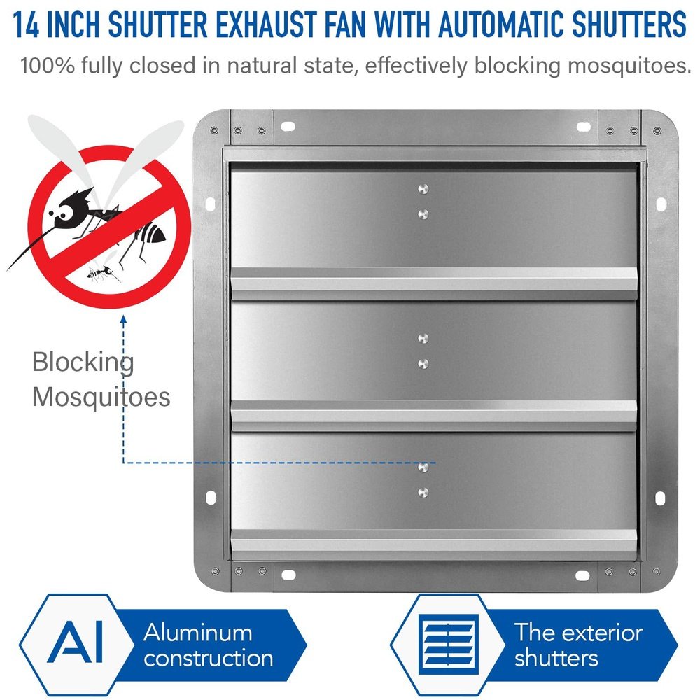 Shutter Exhaust Fan Aluminum 14 Inch - Simple Deluxe