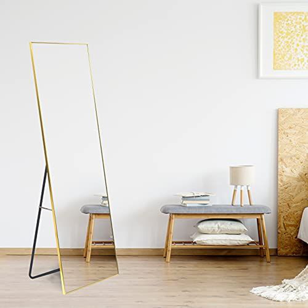 Full Length Floor Mirror with Stand Wall-Mounted Dressing Mirror Gold - Simple Deluxe