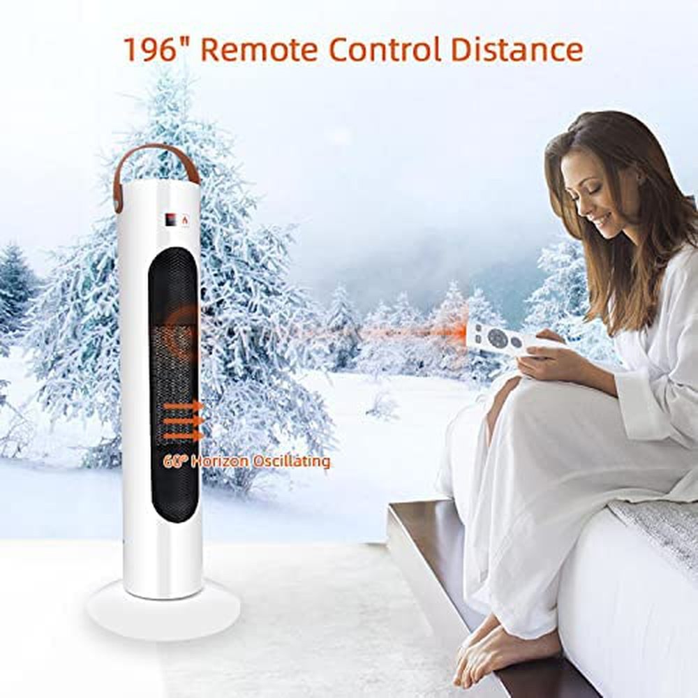 Electric Space Heater, 1500W Whole Room Tower Space Heater with Remote 4 Heat Modes Setting, Overheating Protection, for Bedroom, Office, and Indoor Use, White - Simple Deluxe