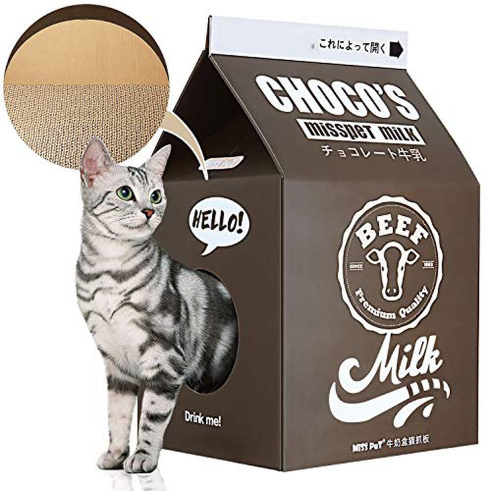 Cat Condo Scratcher Post Cardboard Milk Box Shape -red - Simple Deluxe