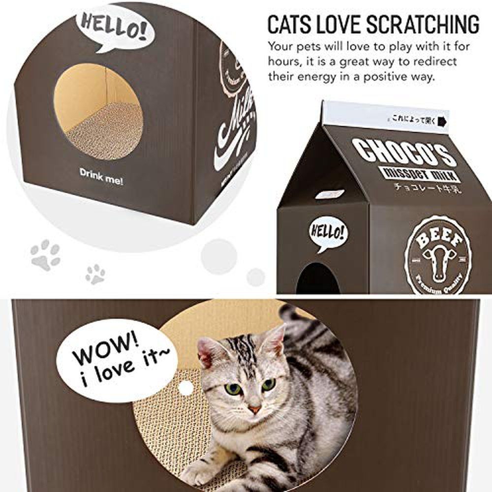 Cat Condo Scratcher Post Cardboard Milk Box Shape -red - Simple Deluxe