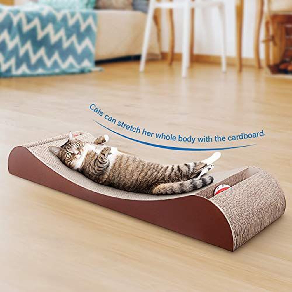 Cat Scratcher Cardboard Lounge Bed with Bell Ball Toy - Simple Deluxe