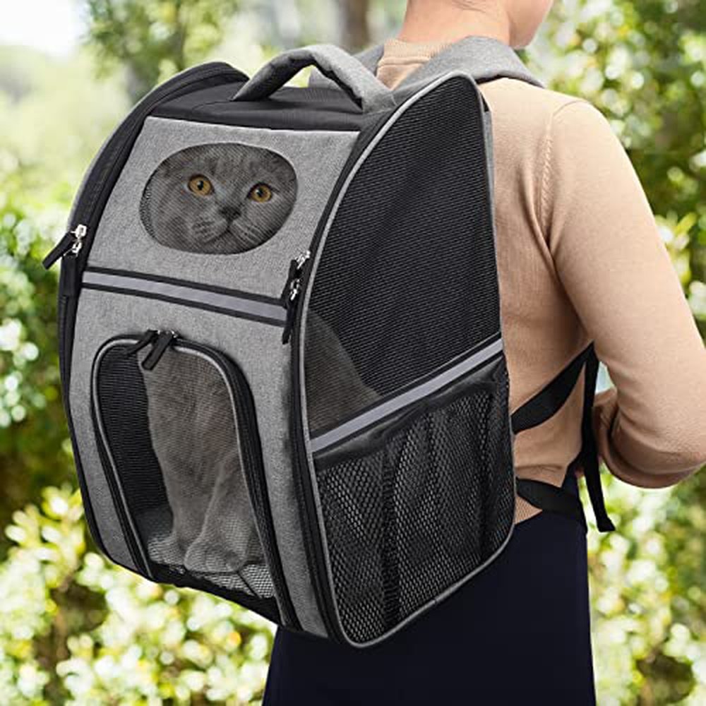 Pet Carrier Backpack for Small Cats and Dogs, Puppies, Ventilated Design, Two-Sided Entry, outlet Safety Features and Cushion Back Support