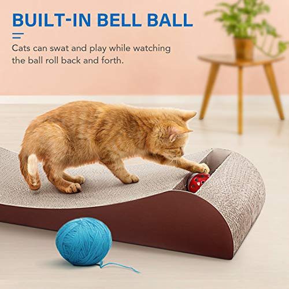 Cat Scratcher Cardboard Lounge Bed with Bell Ball Toy - Simple Deluxe