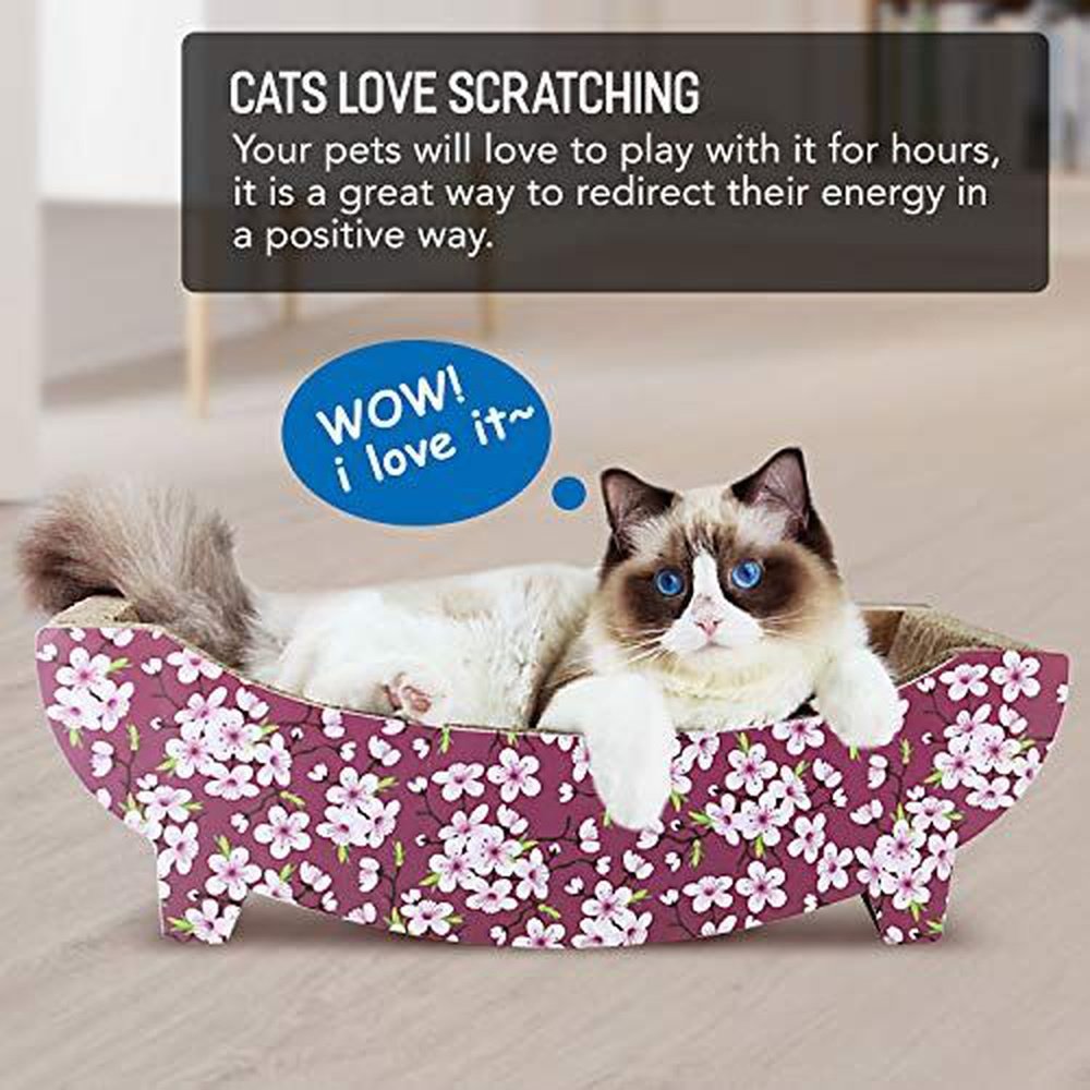 Cat Scratching Post Lounge Bed Boat Shape Cat Scratcher Cardboard - Simple Deluxe