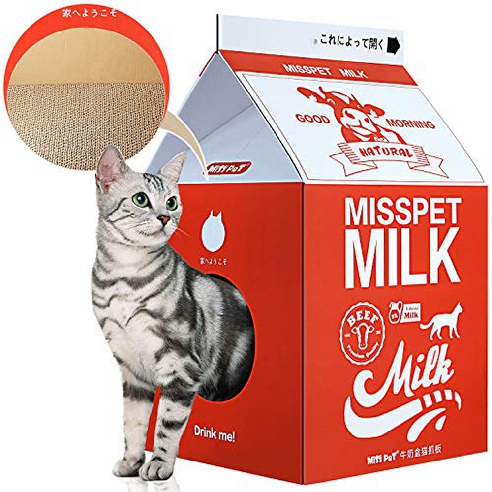 Cat Condo Scratcher Post Cardboard Milk Box Shape -red - Simple Deluxe