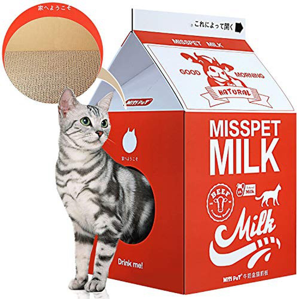Cat Condo Scratcher Post Cardboard Milk Box Shape-black - Simple Deluxe
