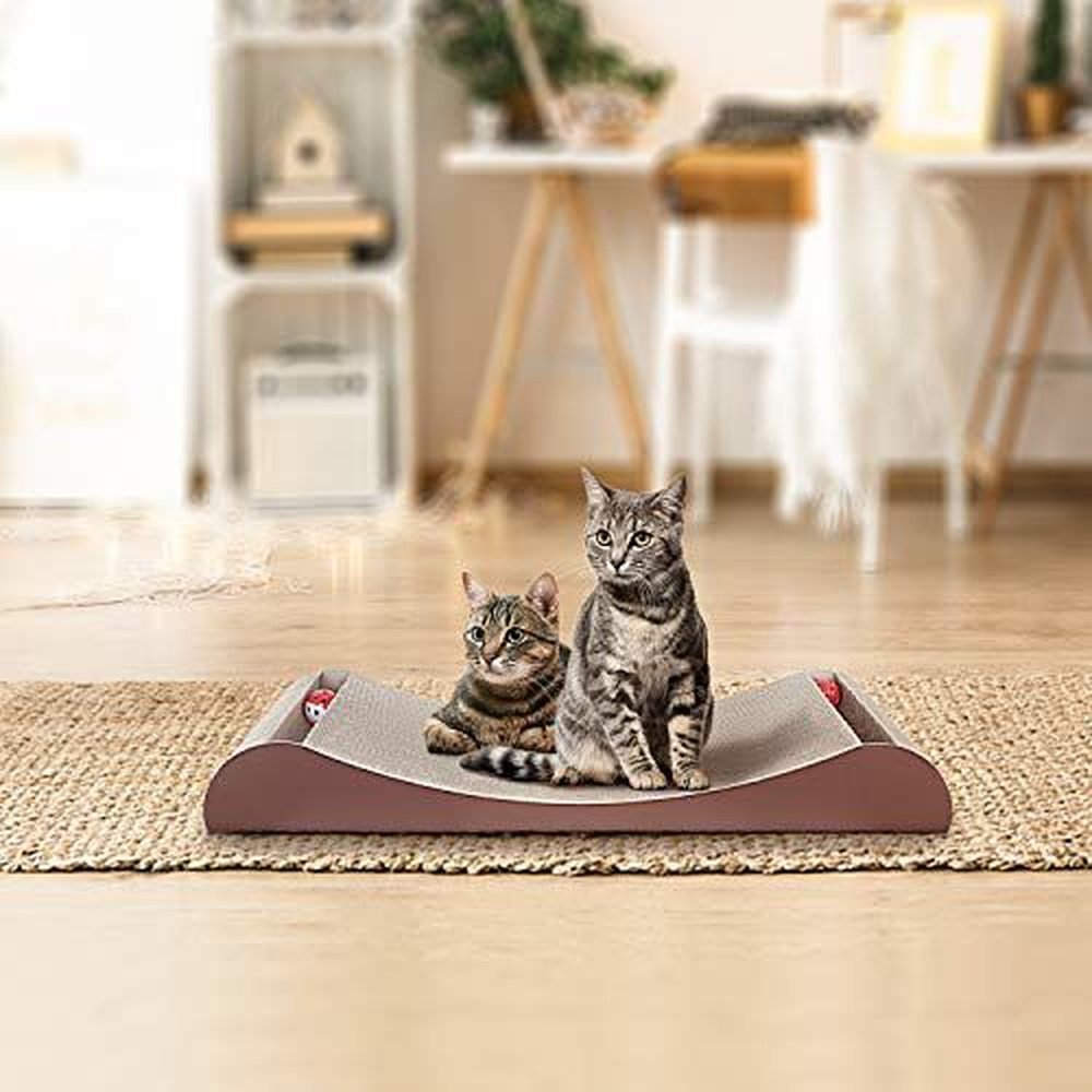 Cat Scratcher Cardboard Lounge Bed with Bell Ball Toy - Simple Deluxe