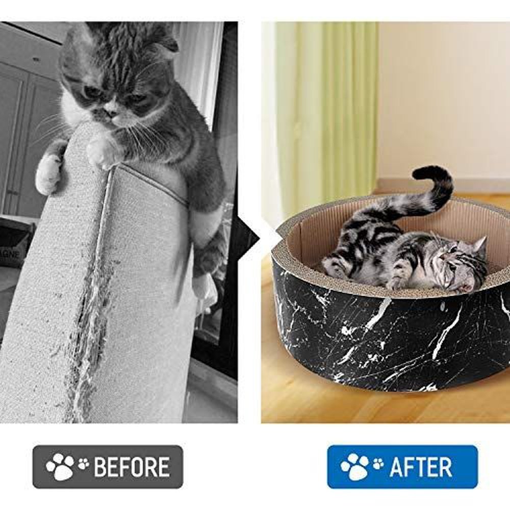 Cat Scratcher Post & Board, Round Cat Scratching Lounge Bed - Simple Deluxe